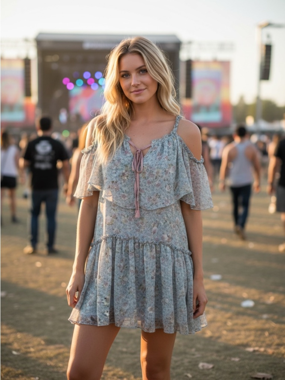 Forever 21 Blue Floral Cold Shoulder Size Small Cottagecore Festival Minidress